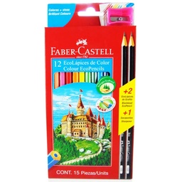 [120112E+2G] Color largo hexagonal Faber Castell +2 lapiz+1 tajador 12 colores